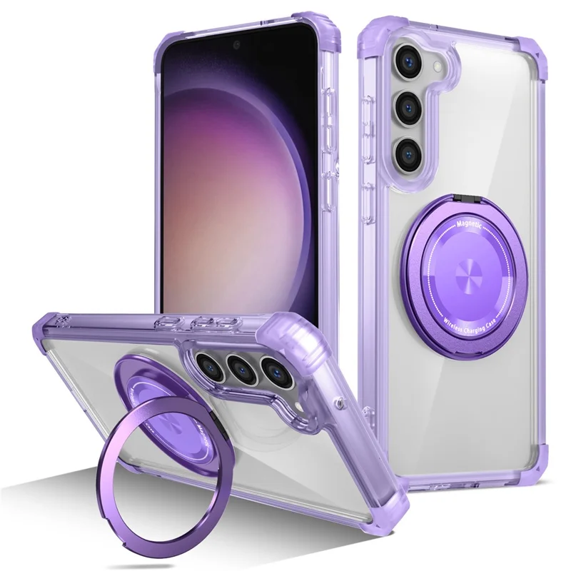 For Samsung Galaxy S23+ Case Magnetic Case Ring Holder PC+TPU Phone Cover - Transparent Purple
