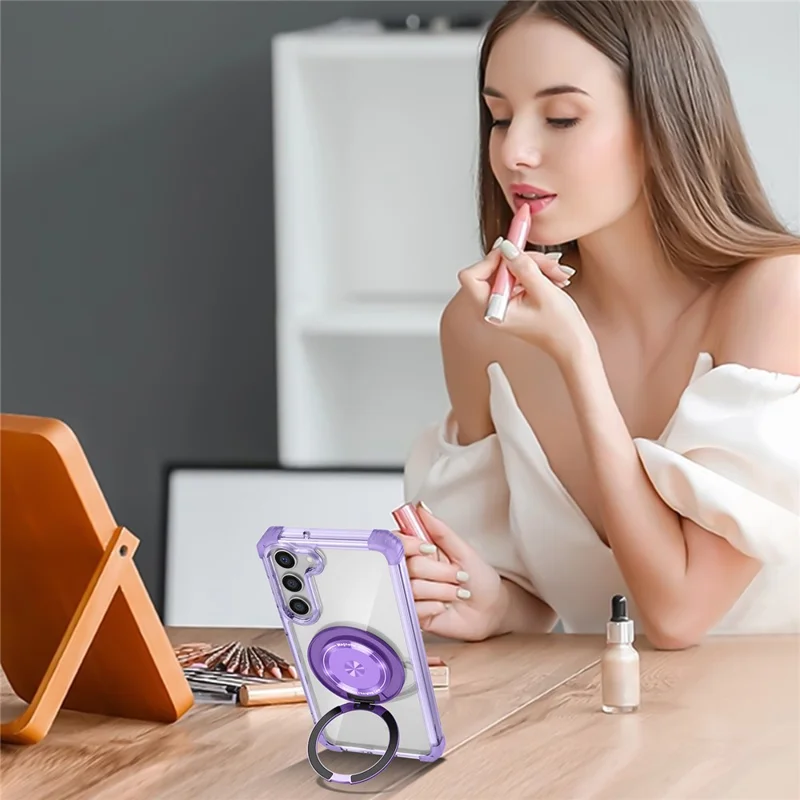 For Samsung Galaxy S23+ Case Magnetic Case Ring Holder PC+TPU Phone Cover - Transparent Purple