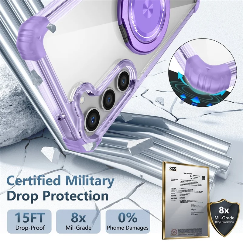For Samsung Galaxy S23+ Case Magnetic Case Ring Holder PC+TPU Phone Cover - Transparent Purple