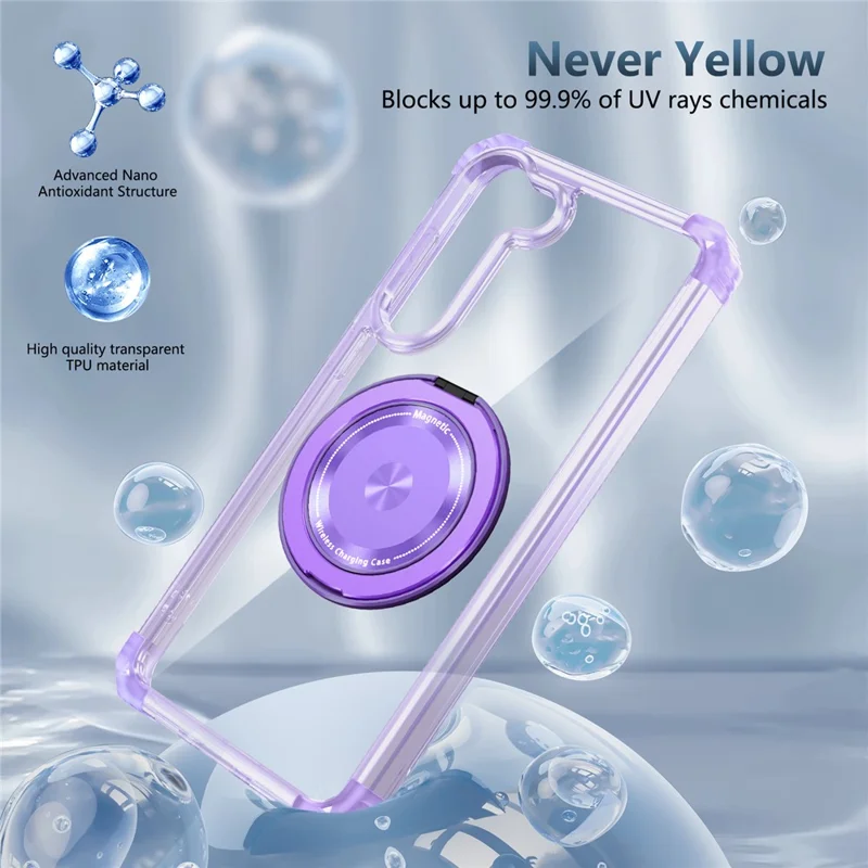 For Samsung Galaxy S23+ Case Magnetic Case Ring Holder PC+TPU Phone Cover - Transparent Purple