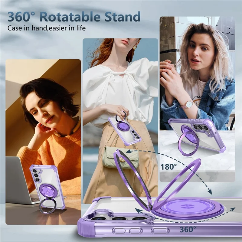 For Samsung Galaxy S23+ Case Magnetic Case Ring Holder PC+TPU Phone Cover - Transparent Purple