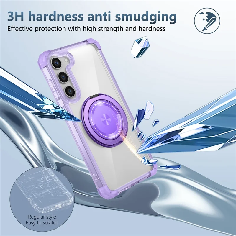 For Samsung Galaxy S23+ Case Magnetic Case Ring Holder PC+TPU Phone Cover - Transparent Purple