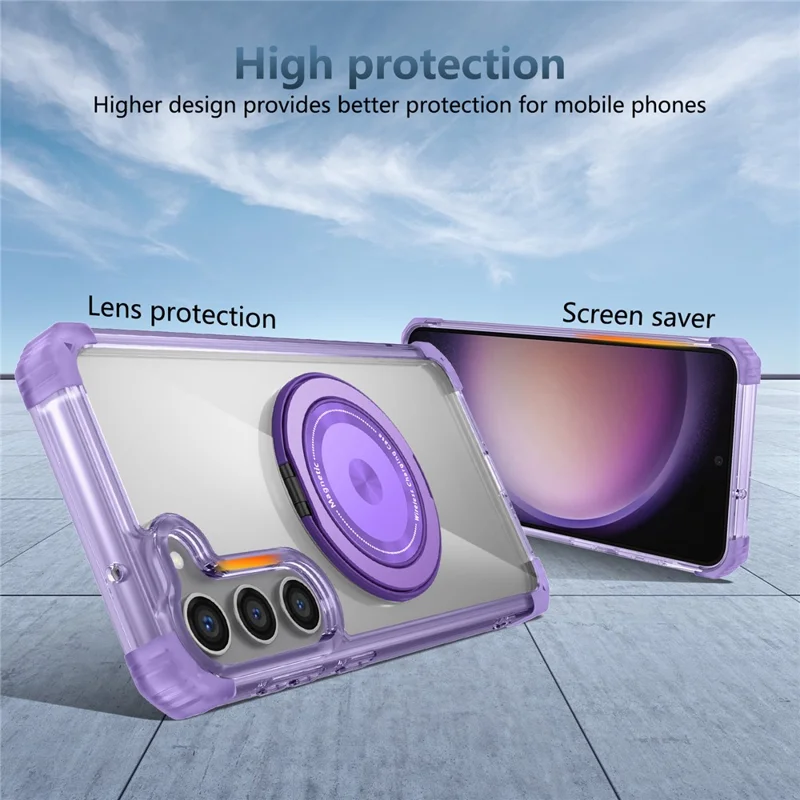 For Samsung Galaxy S23+ Case Magnetic Case Ring Holder PC+TPU Phone Cover - Transparent Purple
