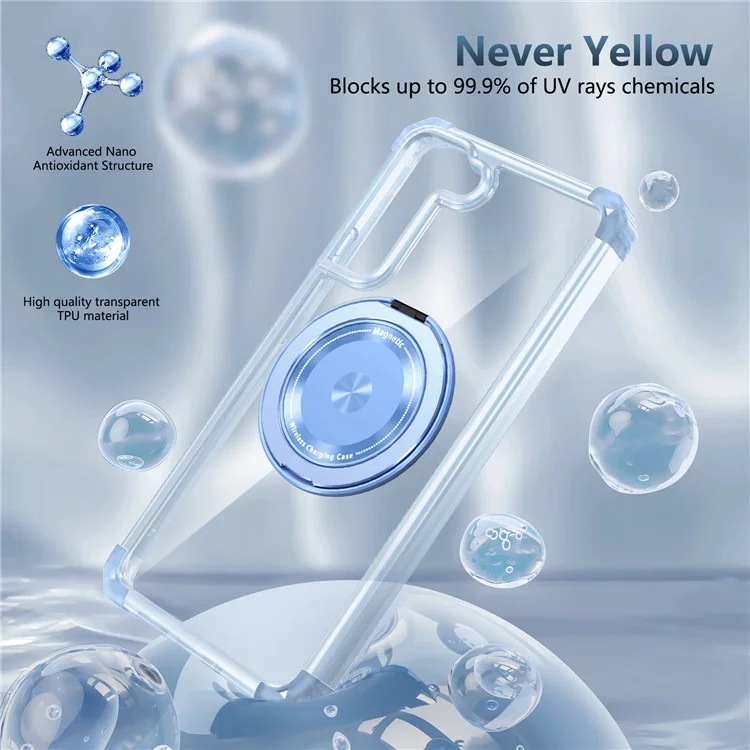 Para Samsung Galaxy S22+ 5G Case PC+TPU Phone Cover Magnetic Ring Holder Kickstand - Transparent Blue