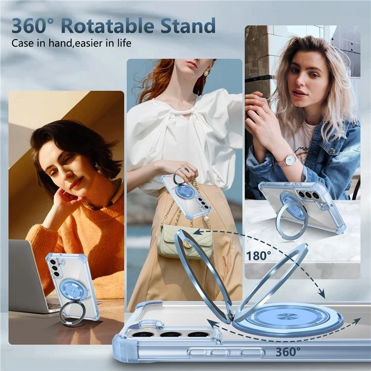 Para Samsung Galaxy S22+ 5G Case PC+TPU Phone Cover Magnetic Ring Holder Kickstand - Transparent Blue