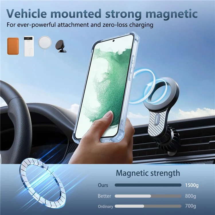 Para Samsung Galaxy S22+ 5G Case PC+TPU Phone Cover Magnetic Ring Holder Kickstand - Transparent Blue