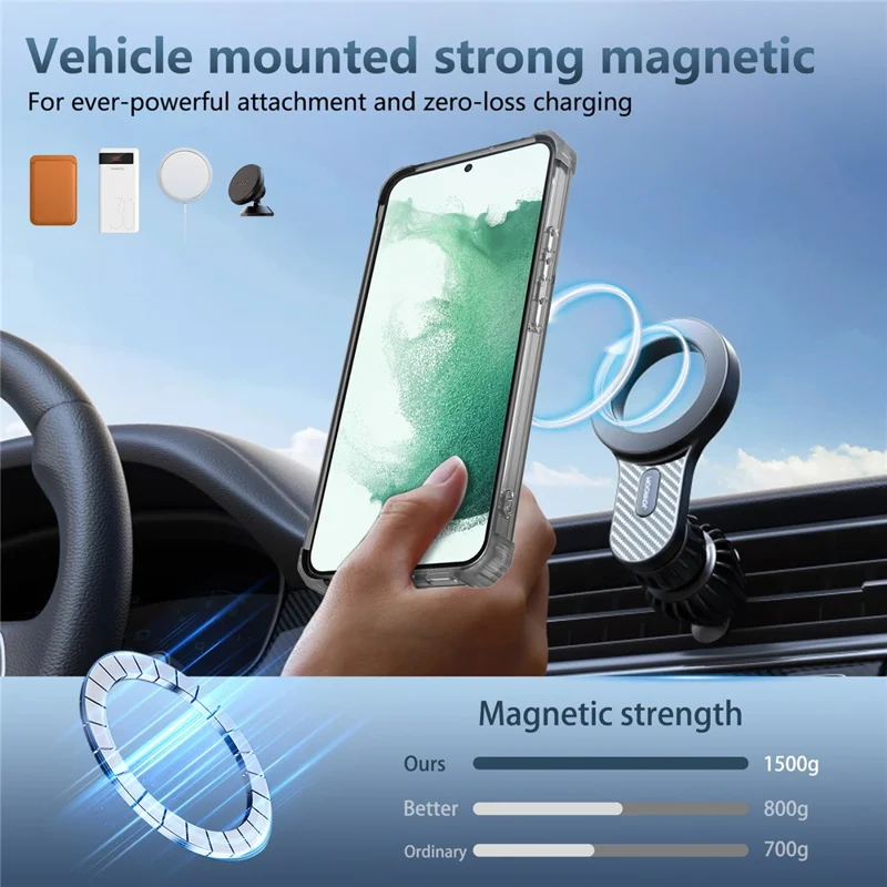 Für Samsung Galaxy S22 5G Magnetisches Gehäuse Rotierbare Halterung PC+TPU Stoßfestes Telefongehäuse - Transparentes Schwarz