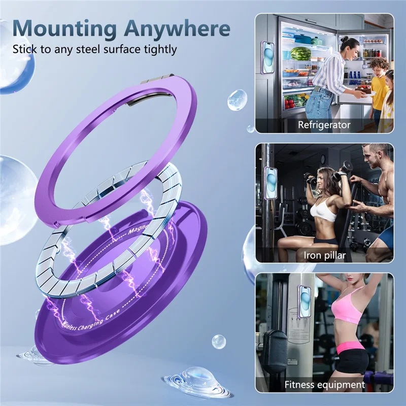 For iPhone 16 Case PC+TPU Phone Cover Rotating Magnetic Ring Holder Kickstand - Transparent Purple