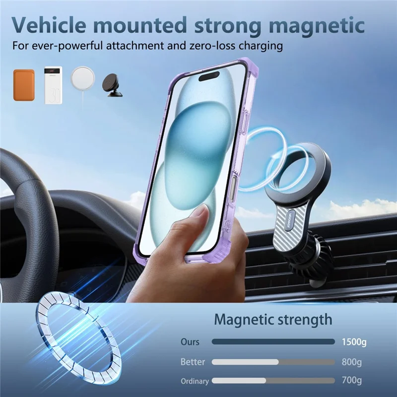 For iPhone 16 Case PC+TPU Phone Cover Rotating Magnetic Ring Holder Kickstand - Transparent Purple