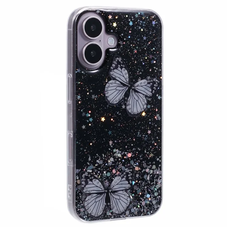 AW-Serie für iPhone 16 Case Glitter Bling PVC Butterfly TPU Stoßfeste Handyhülle - Schwarz