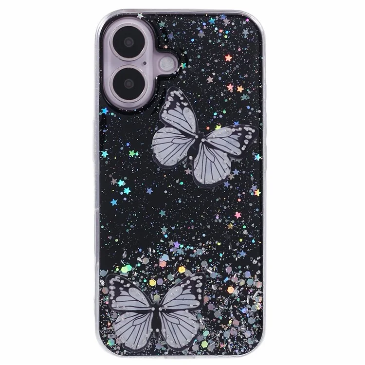 AW-Serie für iPhone 16 Case Glitter Bling PVC Butterfly TPU Stoßfeste Handyhülle - Schwarz