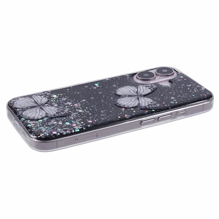 AW-Serie für iPhone 16 Case Glitter Bling PVC Butterfly TPU Stoßfeste Handyhülle - Schwarz