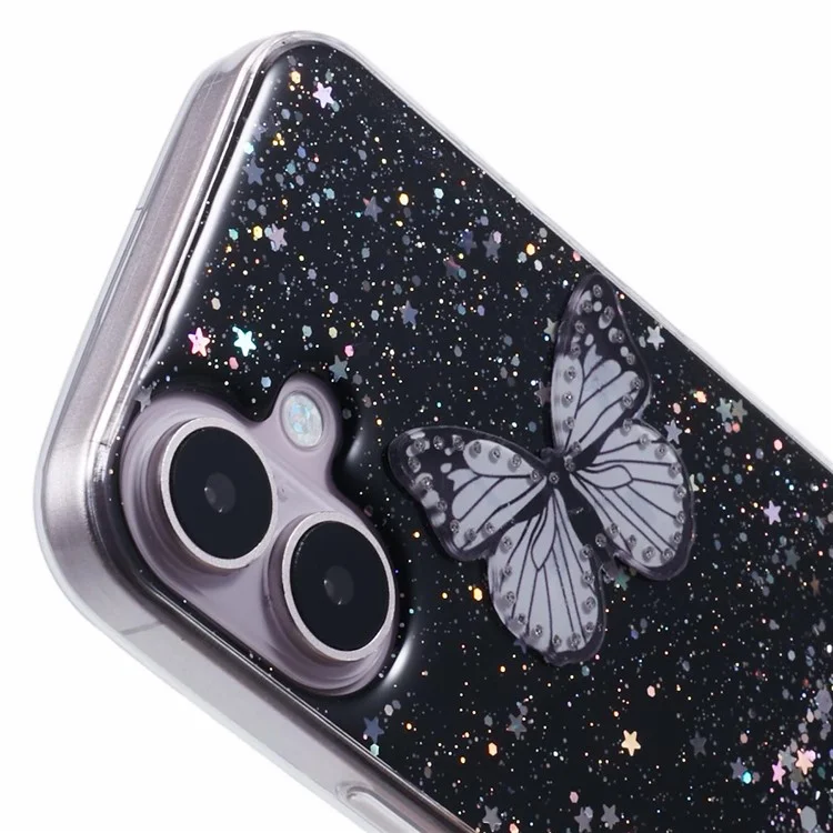 AW-Serie für iPhone 16 Case Glitter Bling PVC Butterfly TPU Stoßfeste Handyhülle - Schwarz