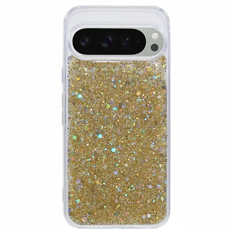 For Google Pixel 9 / 9 Pro Case Glittery Design Anti-Drop Soft TPU Phone Cover - Gold