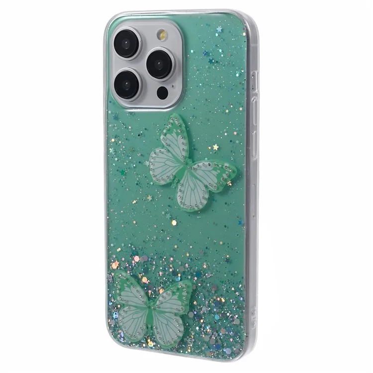 AW-Serie für iPhone 16 Pro Case Epoxy 3D Butterfly TPU Sparkly Glitter Star Phone Cover - Grün