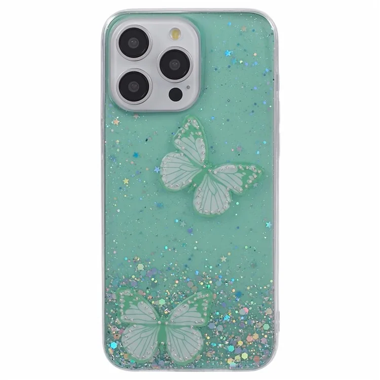 AW-Serie für iPhone 16 Pro Case Epoxy 3D Butterfly TPU Sparkly Glitter Star Phone Cover - Grün