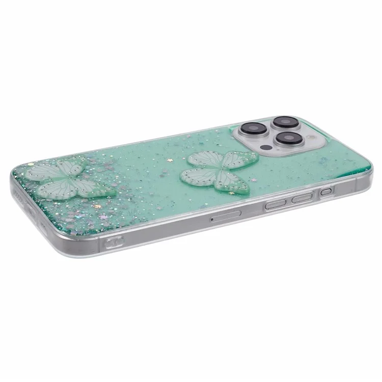 AW-Serie für iPhone 16 Pro Case Epoxy 3D Butterfly TPU Sparkly Glitter Star Phone Cover - Grün