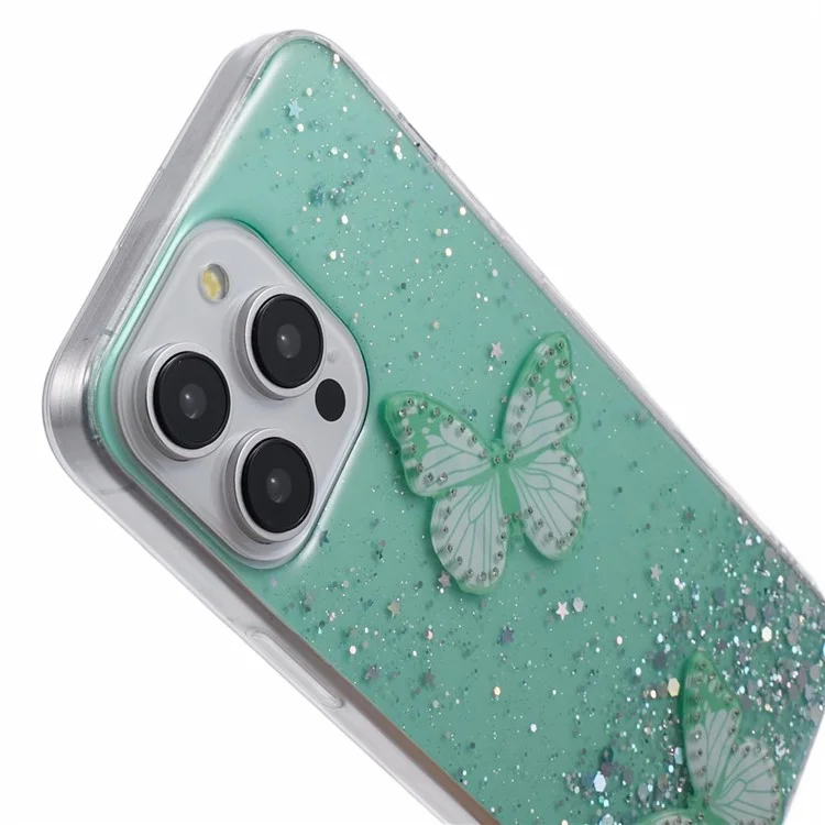 AW-Serie für iPhone 16 Pro Case Epoxy 3D Butterfly TPU Sparkly Glitter Star Phone Cover - Grün