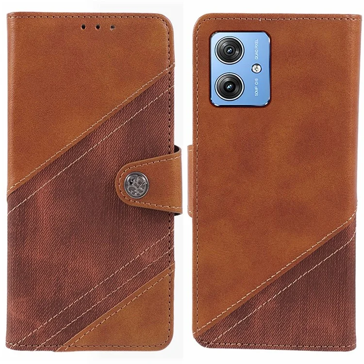 Pour Motorola Moto G64 5G Étui Folio Flip Housse de Téléphone en Cuir Texture Patchwork - Marron