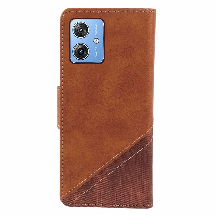 Pour Motorola Moto G64 5G Étui Folio Flip Housse de Téléphone en Cuir Texture Patchwork - Marron