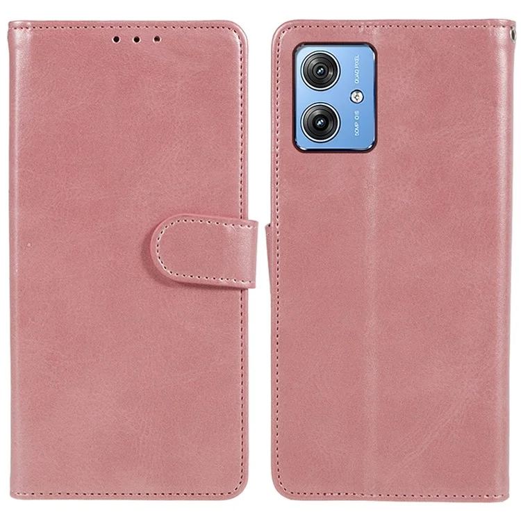 For Motorola Moto G64 5G Case Calf Texture PU Leather Folio Phone Cover - Rose Gold