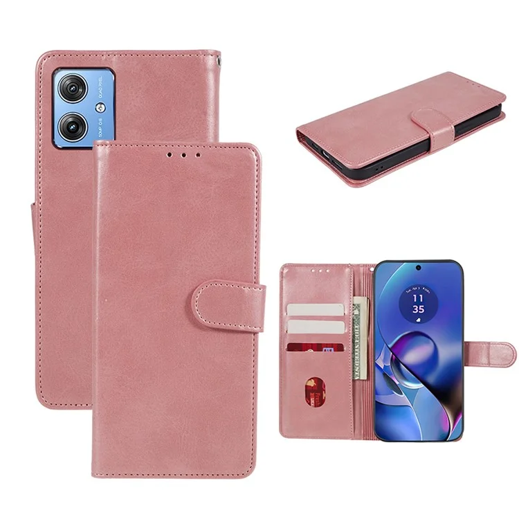 For Motorola Moto G64 5G Case Calf Texture PU Leather Folio Phone Cover - Rose Gold