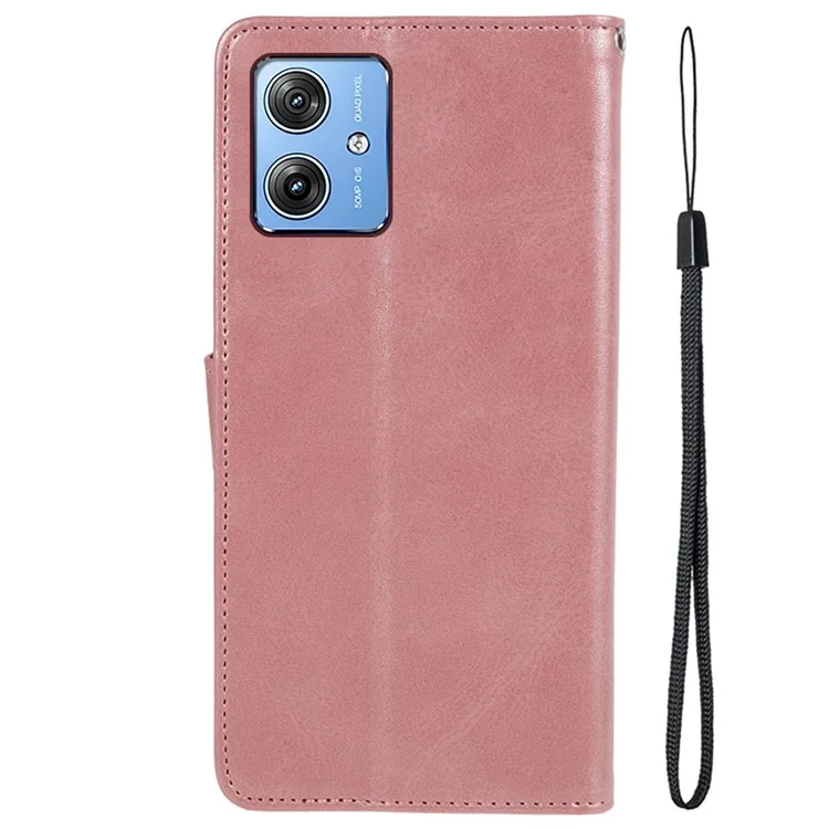 For Motorola Moto G64 5G Case Calf Texture PU Leather Folio Phone Cover - Rose Gold