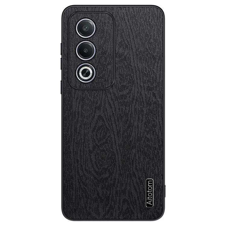 For Oppo A3 Pro (India) 5G Case Wood Texture Leather+PC+TPU Phone Cover - Black