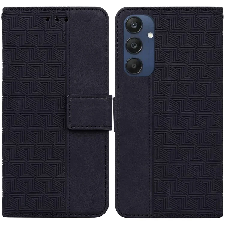 For Samsung Galaxy M35 5G Phone Case Geometry Pattern Leather Flip Wallet Cover - Black
