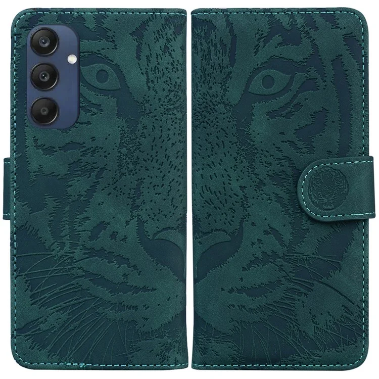 Per il caso del telefono Samsung Galaxy M35 5G Custodia in pelle Custodia a portafoglio Impronta tigre - Verde