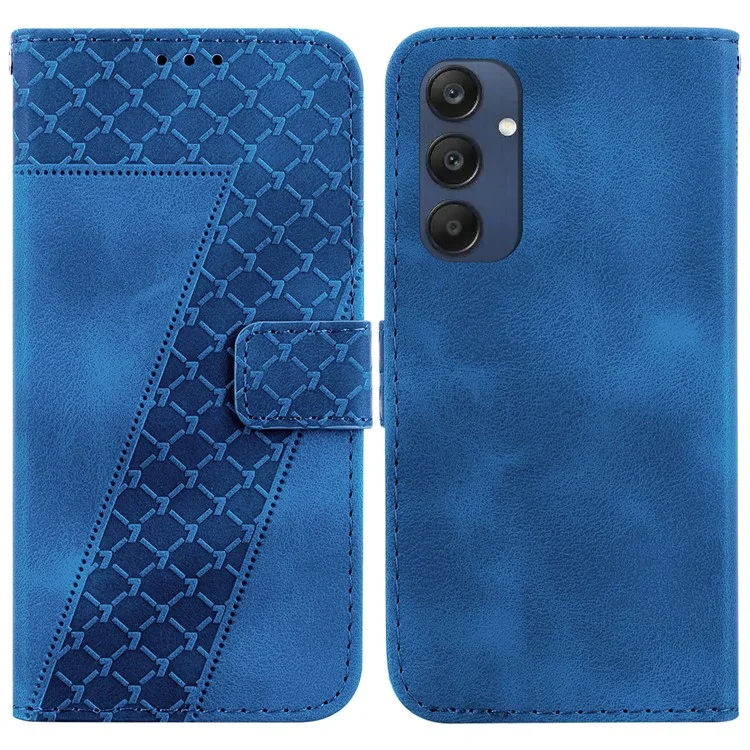 Per Samsung Galaxy M35 5G Custodia 7-Shaped Pattern Imprint Leather Phone Cover - Blu Scuro