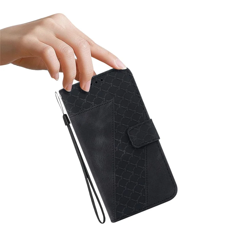 For Samsung Galaxy M35 5G Case 7-Shaped Pattern Imprint Leather Phone Cover - Black