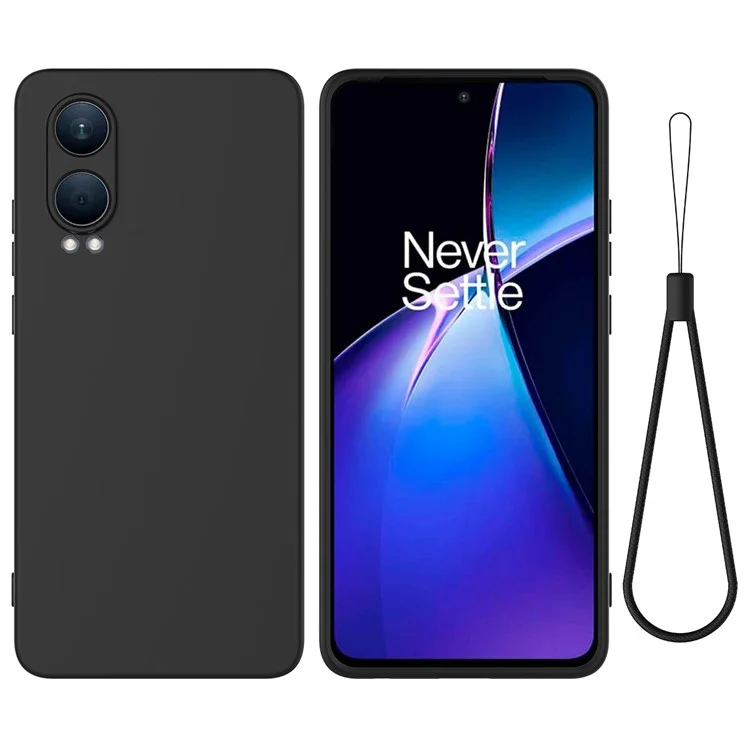 For Oppo K12x 5G (China) / OnePlus Nord CE4 Lite 5G Case Liquid Silicone Anti-Drop Phone Cover with Hand Strap - Black