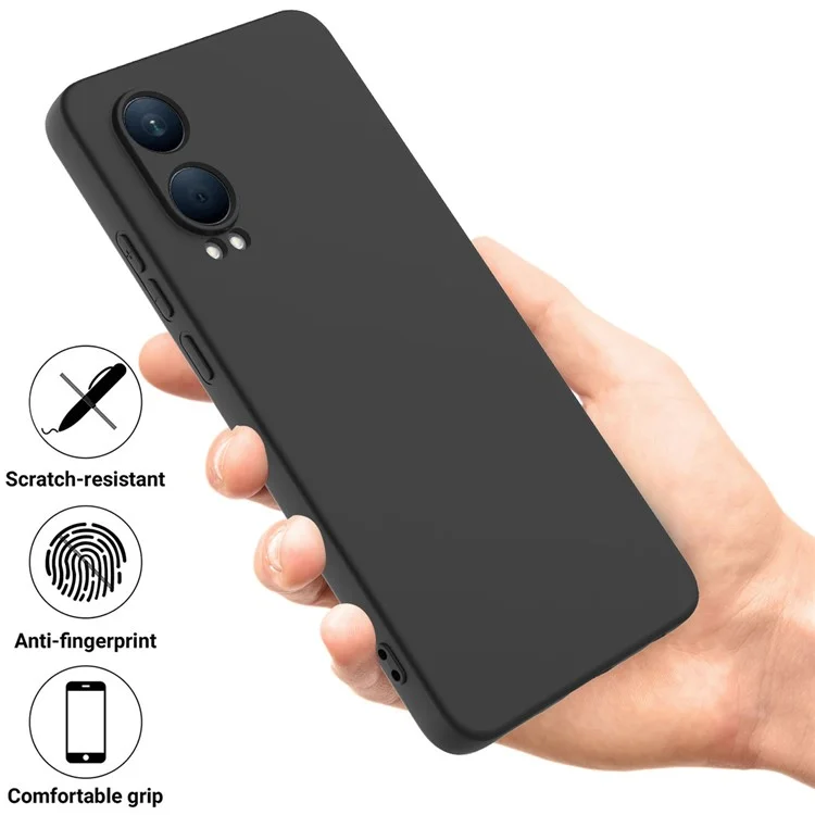 For Oppo K12x 5G (China) / OnePlus Nord CE4 Lite 5G Case Liquid Silicone Anti-Drop Phone Cover with Hand Strap - Black