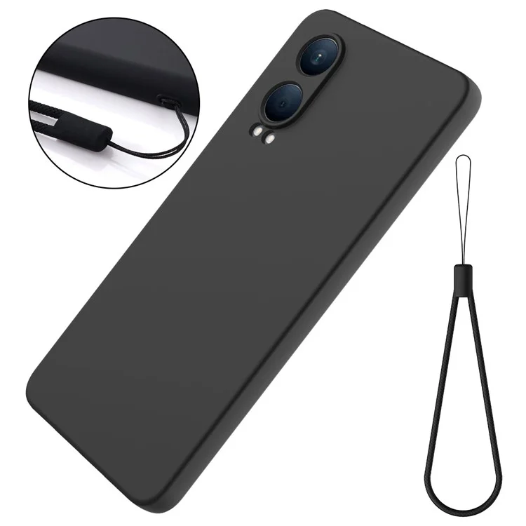 For Oppo K12x 5G (China) / OnePlus Nord CE4 Lite 5G Case Liquid Silicone Anti-Drop Phone Cover with Hand Strap - Black
