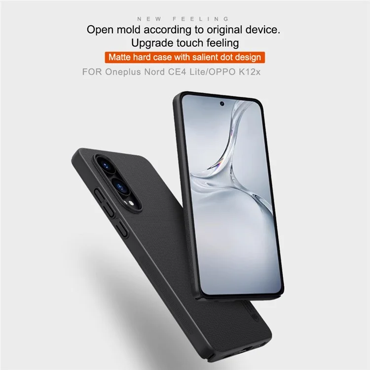 NILLKIN Frosted Shield Funda de Teléfono para OnePlus Nord CE4 Lite 5G / Oppo K12x 5G (China) Carcasa Trasera Dura de PC - Negro