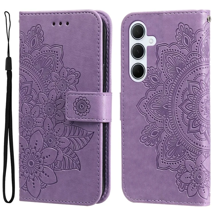 For Samsung Galaxy M35 5G Case Floral Pattern PU Leather Wallet Stand Phone Cover - Purple