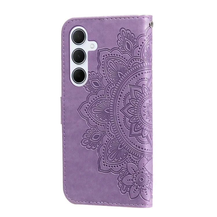 For Samsung Galaxy M35 5G Case Floral Pattern PU Leather Wallet Stand Phone Cover - Purple