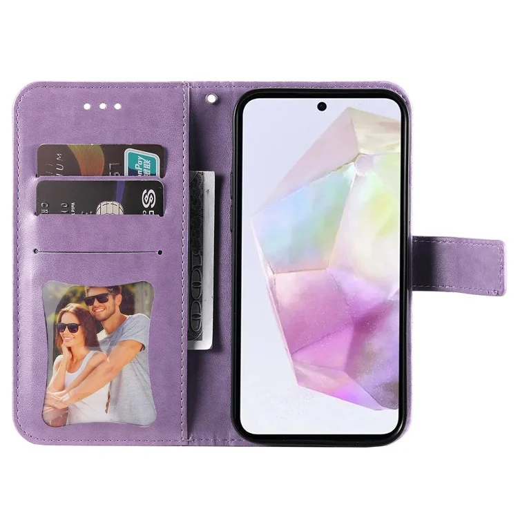 For Samsung Galaxy M35 5G Case Floral Pattern PU Leather Wallet Stand Phone Cover - Purple