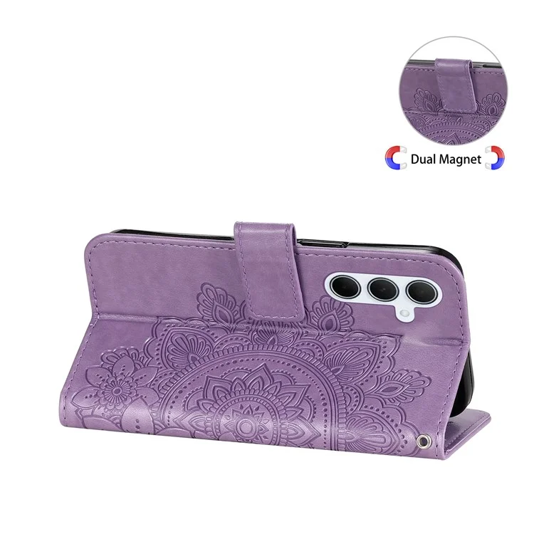 For Samsung Galaxy M35 5G Case Floral Pattern PU Leather Wallet Stand Phone Cover - Purple
