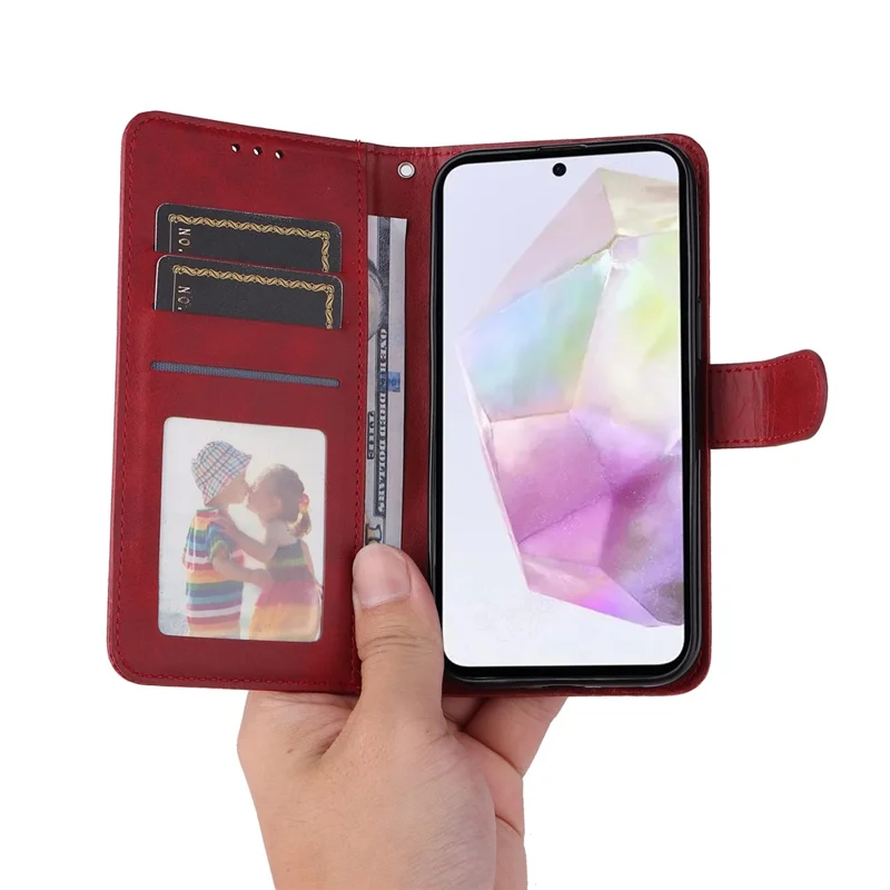 For Samsung Galaxy M35 5G Case Card Slots Wallet PU Leather Phone Cover - Red