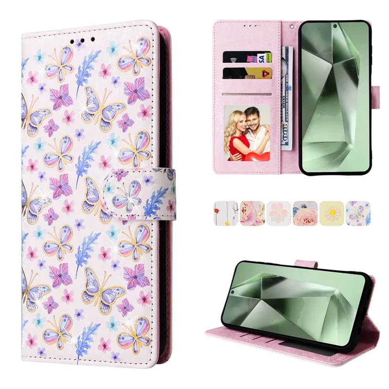 Para Samsung Galaxy S24 FE Case RFID Blocking Flower Leather Phone Cover - Butterfly Flower