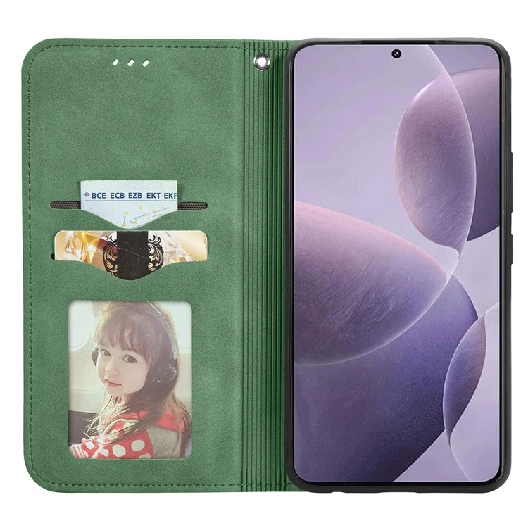 Для Xiaomi Poco F6 Pro 5G / Redmi K70 5G / K70 Pro 5G Чехол-Обложка с Кожаной Текстурой и Слотами для Карт - Зеленый