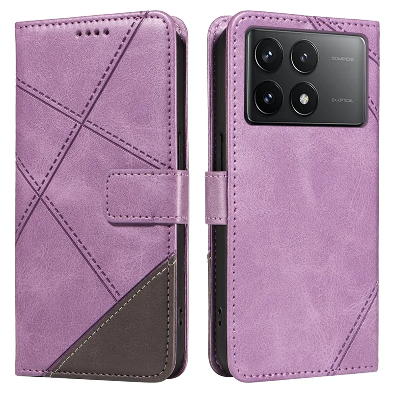 For Xiaomi Poco F6 Pro 5G / Redmi K70 5G / K70 Pro 5G Case Line Spliced PU Leather Phone Cover - Purple
