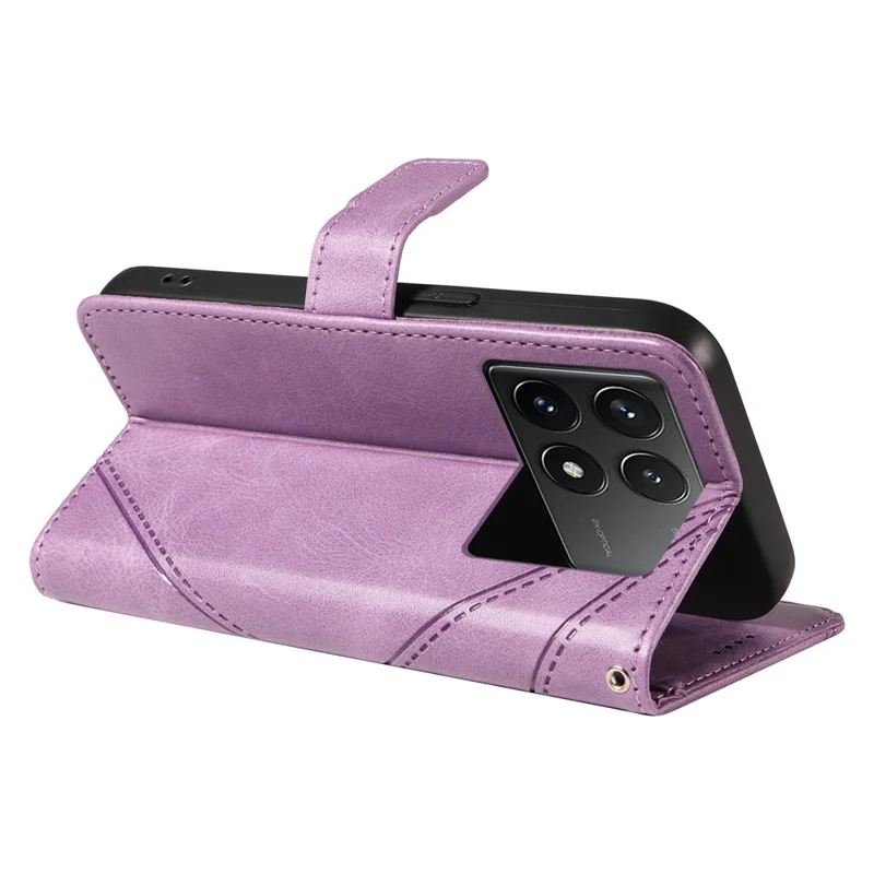 For Xiaomi Poco F6 Pro 5G / Redmi K70 5G / K70 Pro 5G Case Line Spliced PU Leather Phone Cover - Purple