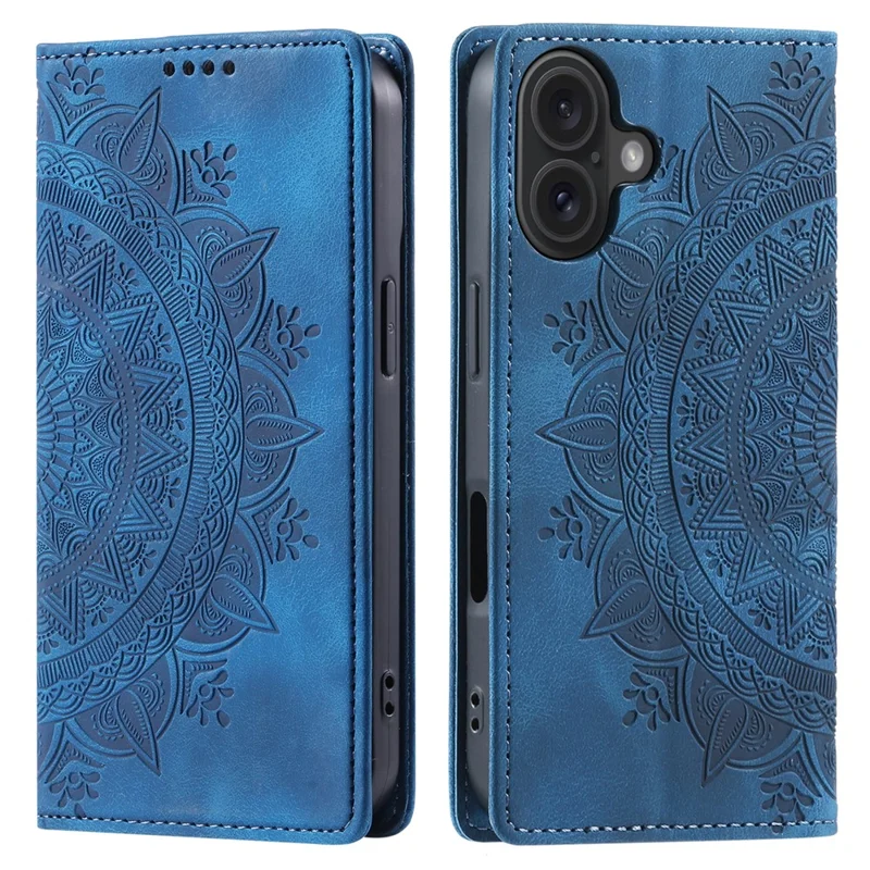 Style-010 Funda para iPhone 16 Plus, Funda de teléfono de piel con cierre magnético automático - Azul