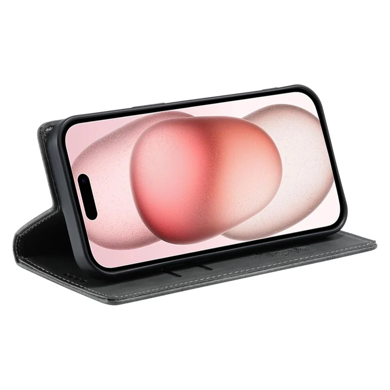 Style-010 Funda Magnética Para iPhone 16 Funda de Teléfono de Cuero con Patrón Grabado - Gris