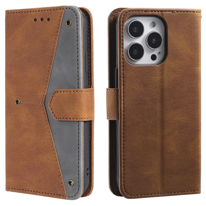 For iPhone 16 Pro Max Case Splicing Stitching Leather Flip Protective Cover - Brown