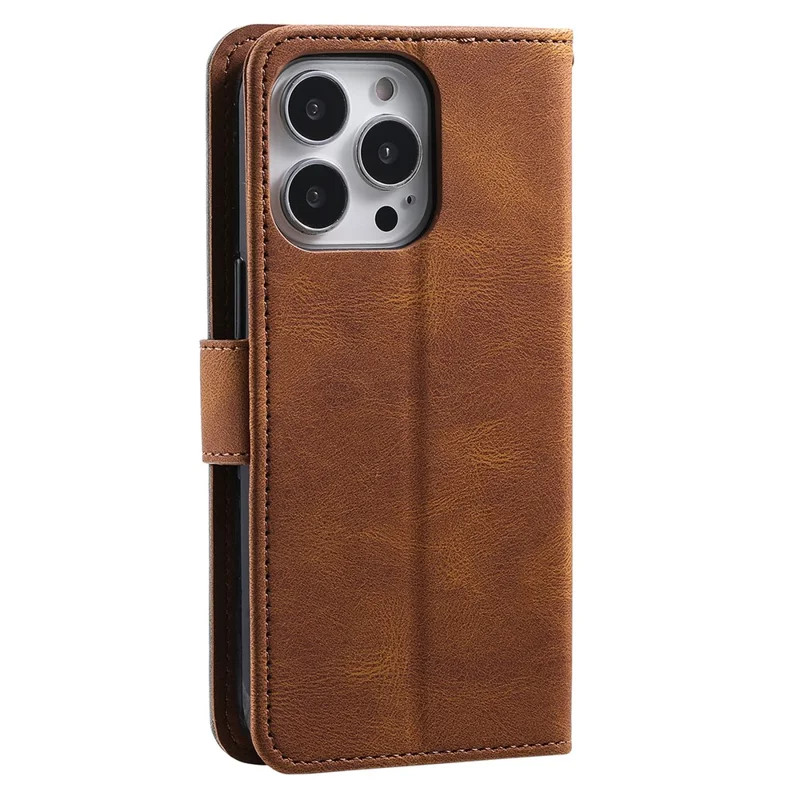 For iPhone 16 Pro Max Case Splicing Stitching Leather Flip Protective Cover - Brown