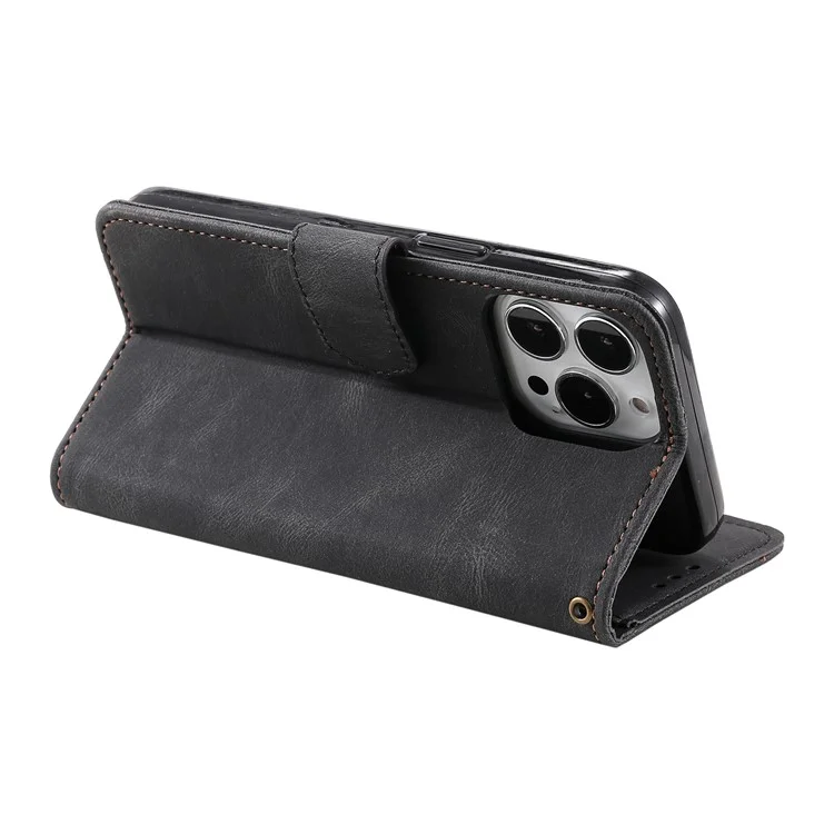 Capa de Couro Flip Case para iPhone 16 Pro - Preto